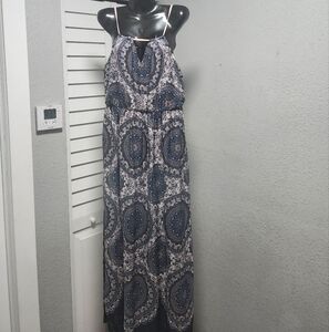Blue and White Paisley Halter Dress  Ptp19 Length54